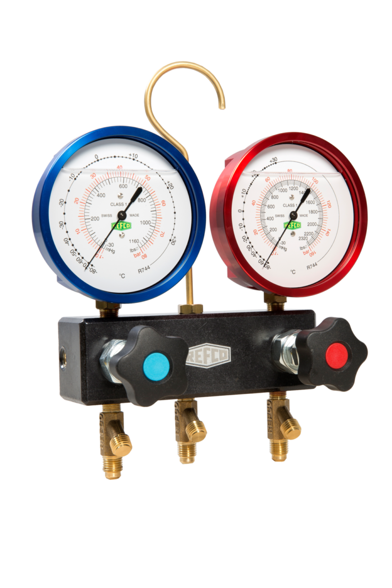 Zestaw manometrów glicerynowych REFCO M2-3-DELUXE-DS-R744-TC do CO2 dwutlenku węgla — wynajem TechnikRent